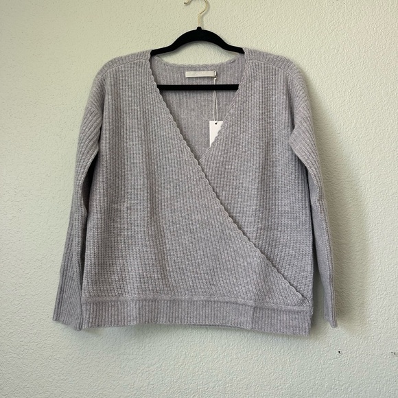 Revolve One Grey Day | Gray V-Neck Cashmere Wrap Sweater - Picture 1 of 7